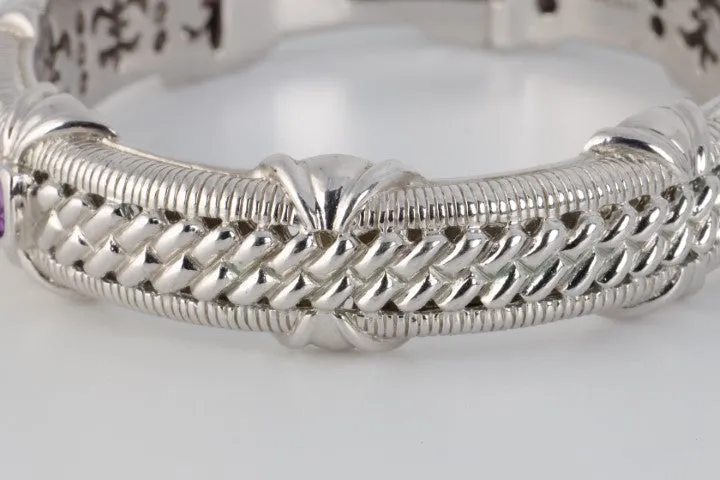 7” Judith Ripka 925 Silver 1.93tcw Amethyst Hinged Cuff Bracelet (42.70g.)