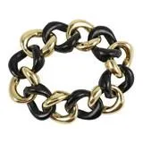 Alternating Multi Wood and Gold Curved Link Bracelet