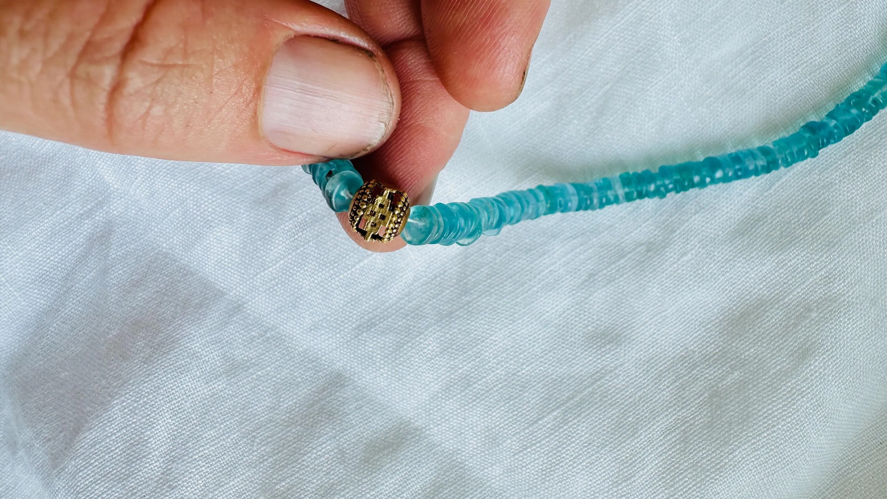 Aquamarine and Antique Gold Filigree Necklace. 14k. India. 0670