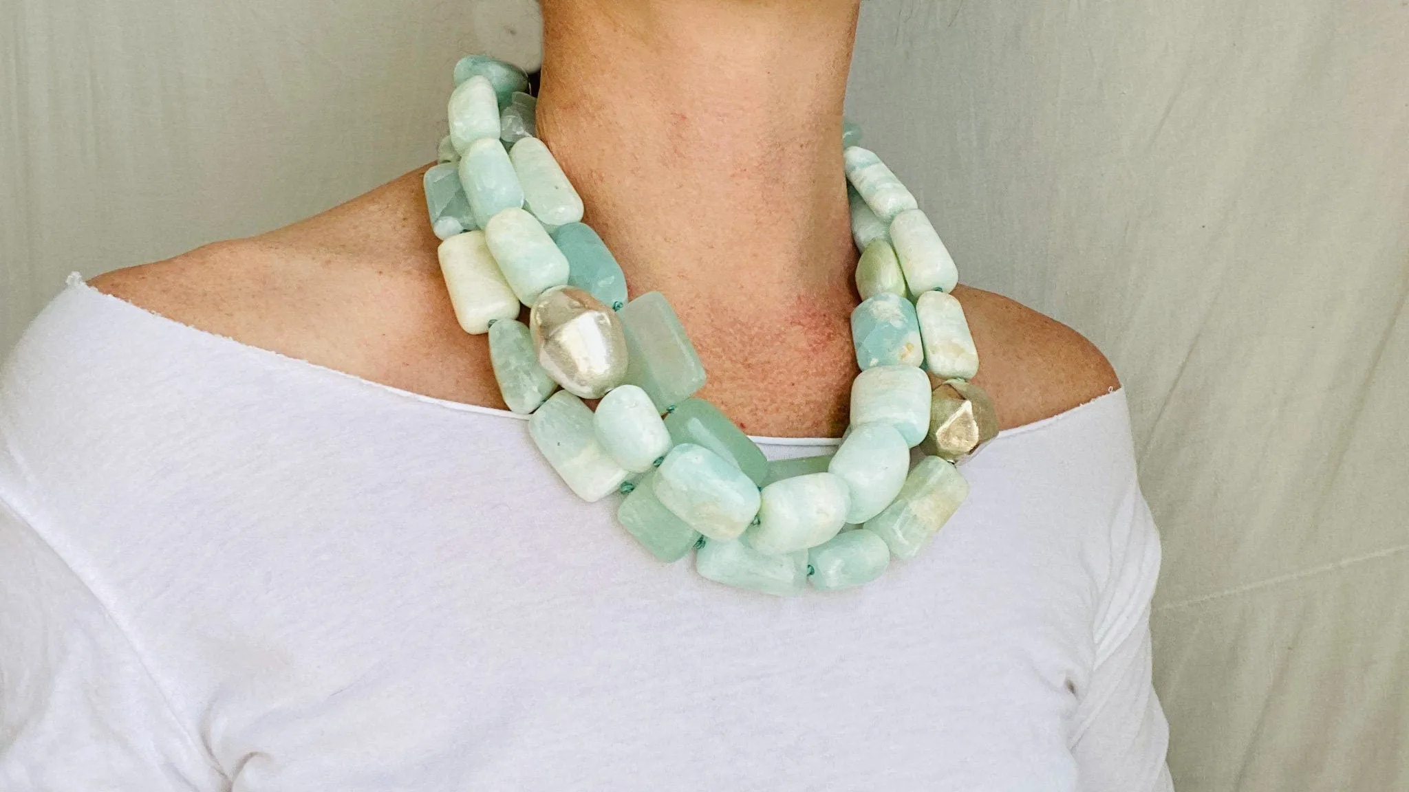 Aquamarine and Silver Multi-Strand Necklace.