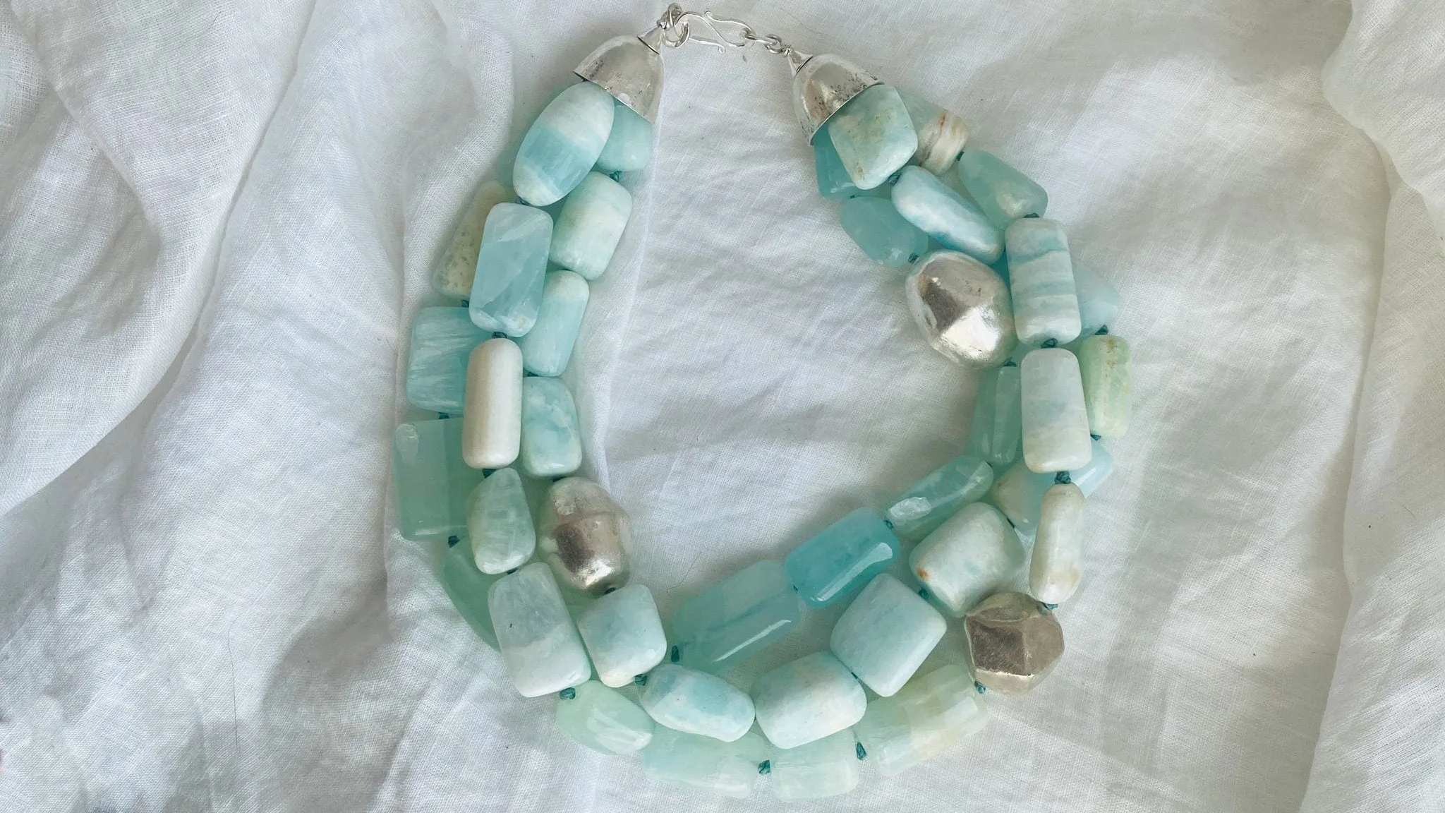 Aquamarine and Silver Multi-Strand Necklace.
