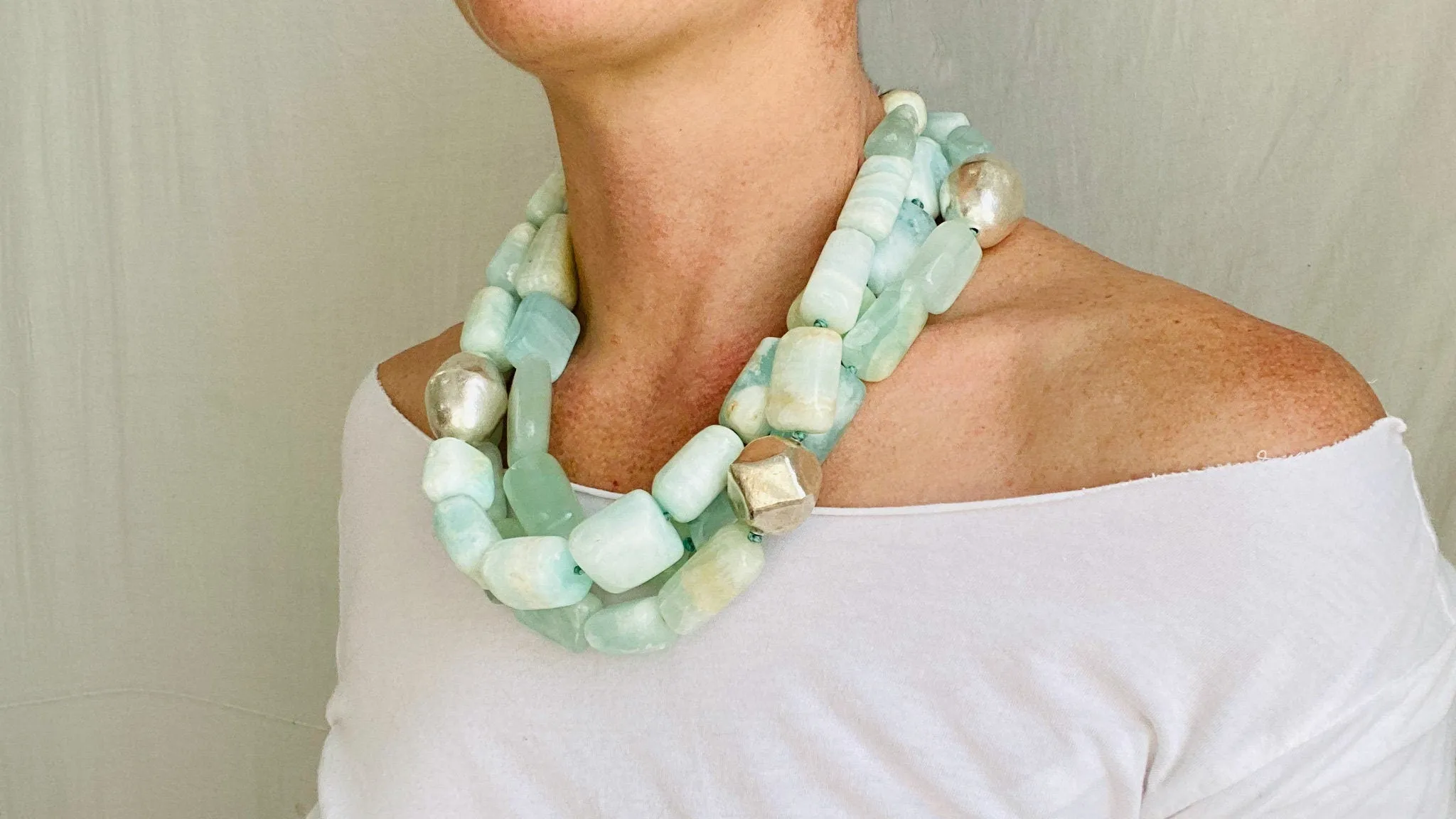 Aquamarine and Silver Multi-Strand Necklace.