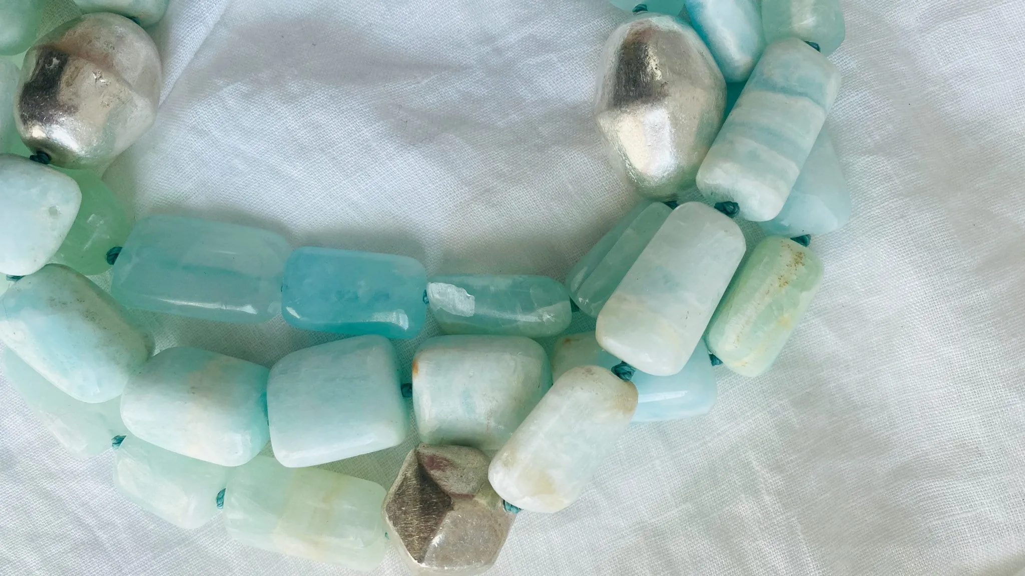 Aquamarine and Silver Multi-Strand Necklace.