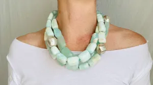 Aquamarine and Silver Multi-Strand Necklace.