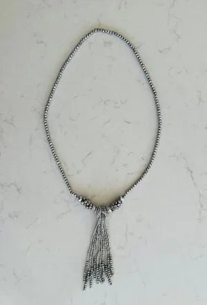 Beaded Silver Tassel Necklace