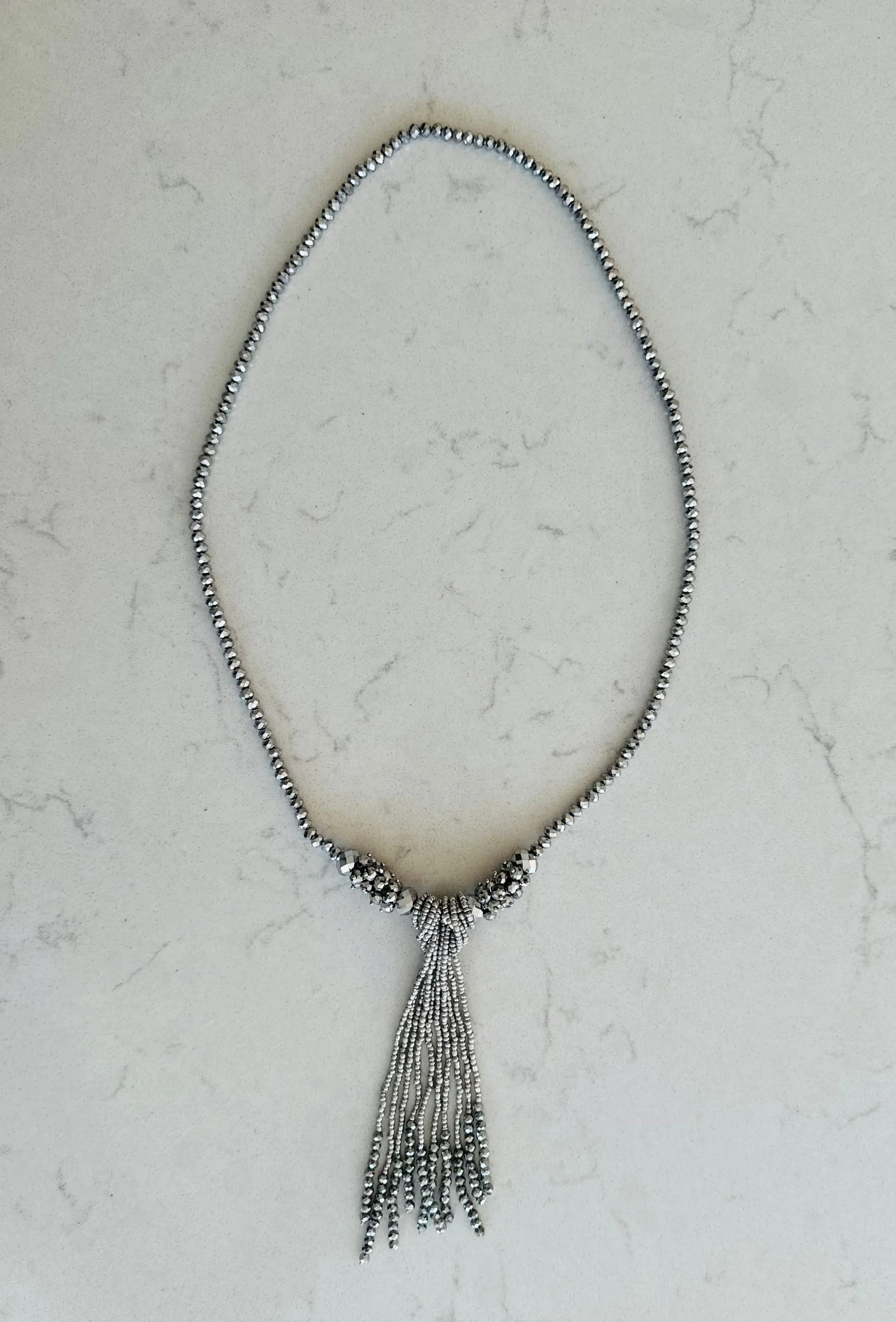 Beaded Silver Tassel Necklace
