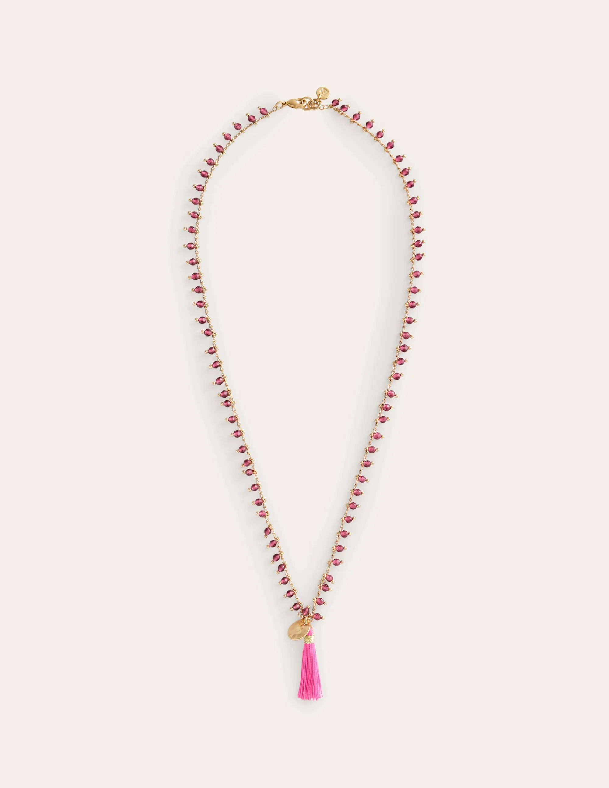 Beaded Tassel Necklace-Pink