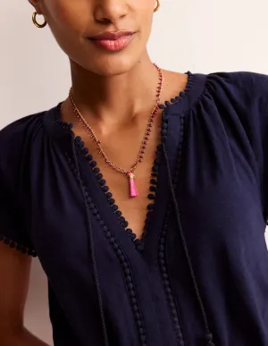 Beaded Tassel Necklace-Pink
