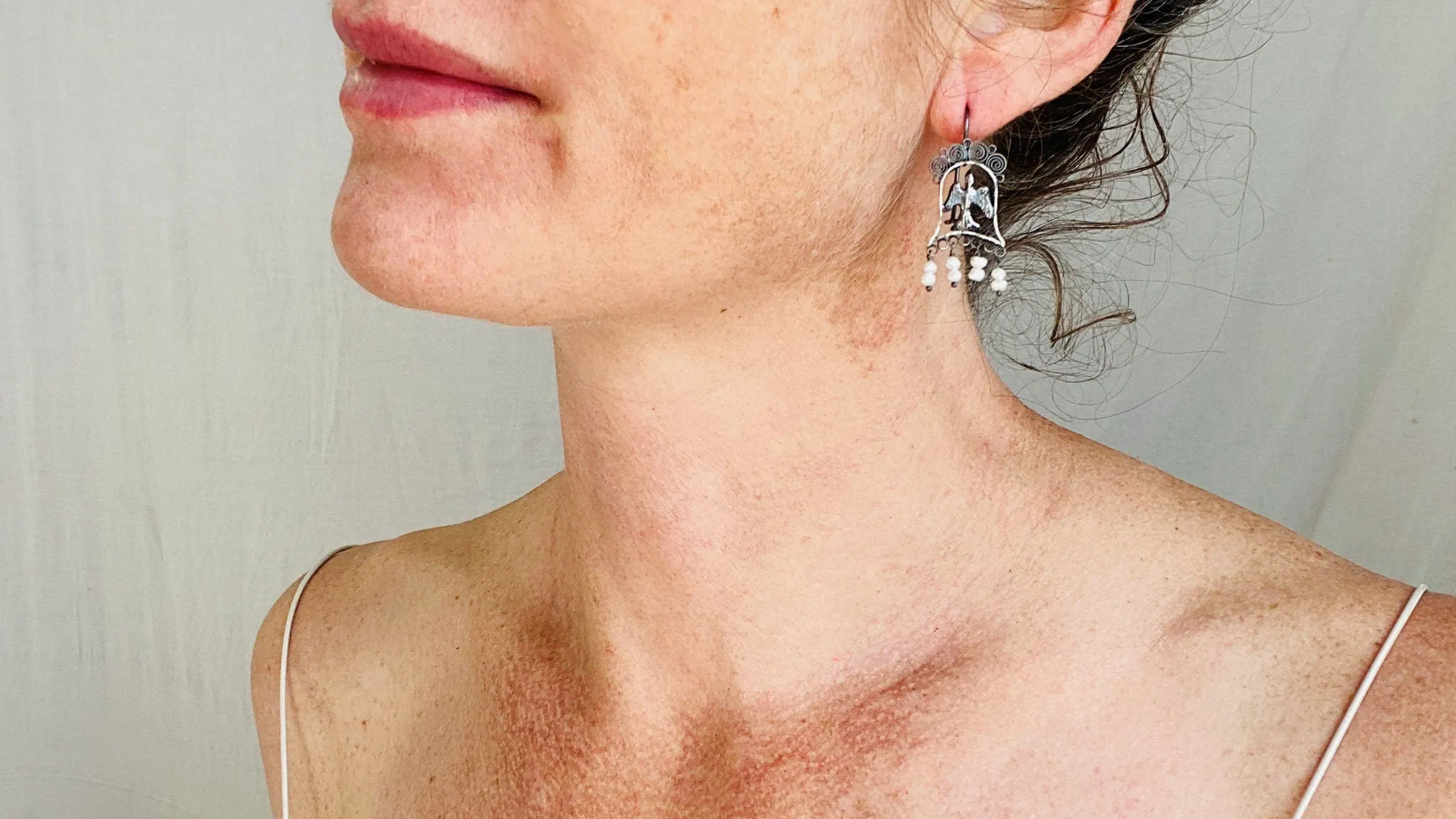 Bird Filigree and Pearls Earrings. Mexico. Sterling Silver.