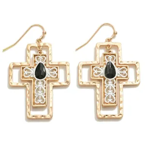 Black Rhinestone Cross Earrings