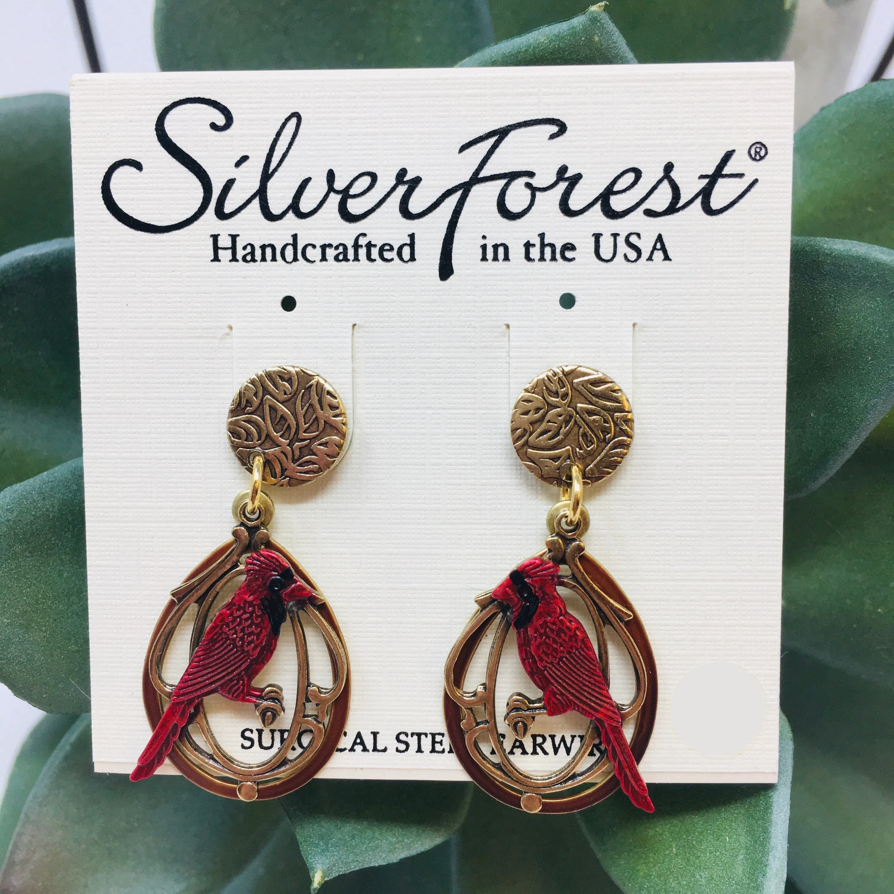 Cardinal on Filigree Teardrop Earrings