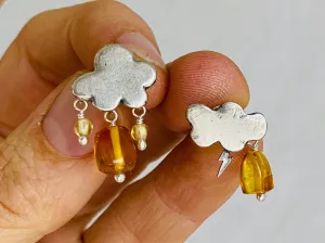 Cloud Earrings. Sterling Silver & Amber. Mexico.