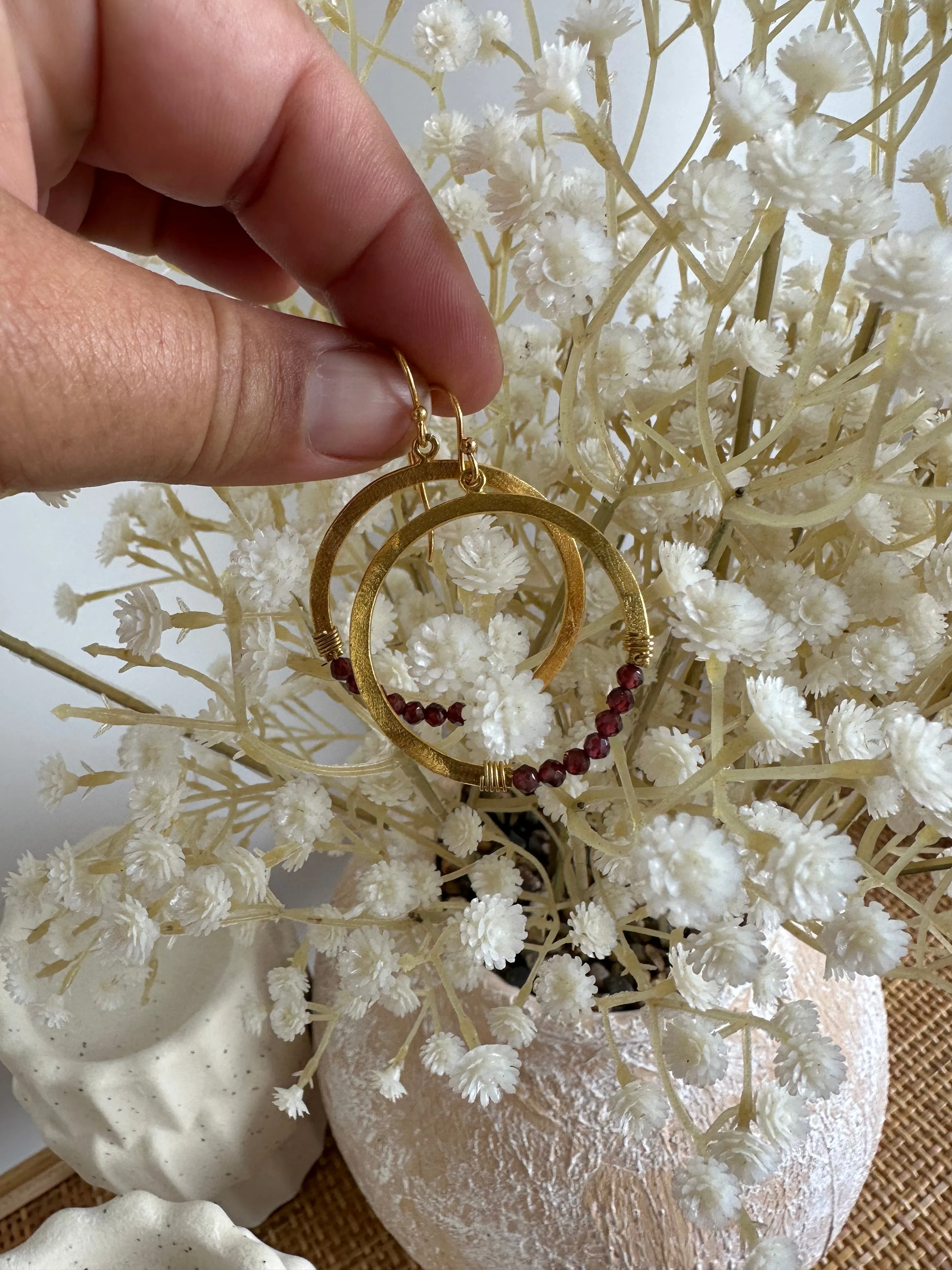 Crystal hoops ~ Garnet