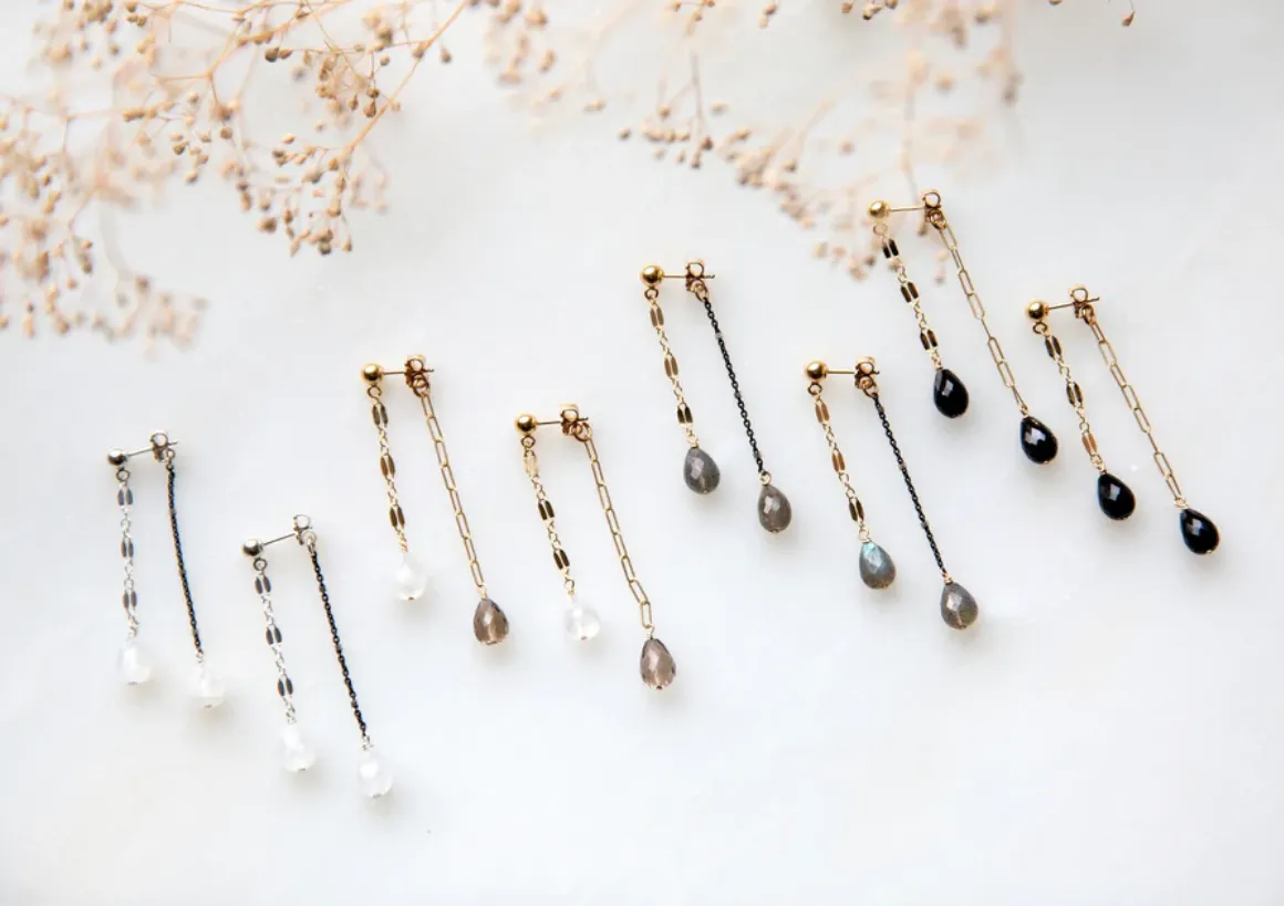 DOUBLE TROUBLE GEM EARRINGS IN MIX METAL/BLACK GARNET