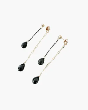 DOUBLE TROUBLE GEM EARRINGS IN MIX METAL/BLACK GARNET