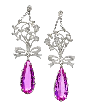 Edwardian Pink Topaz Earrings, 6.60 Carats
