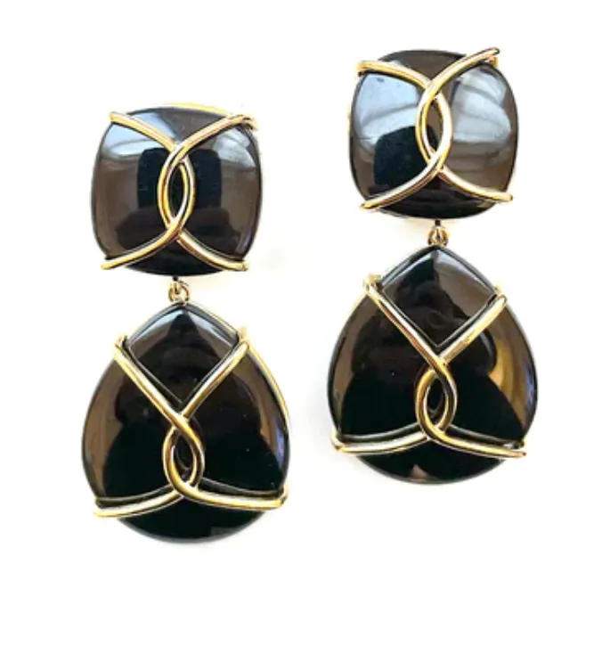 Elegant Alternating Yellow Gold and Ebony Wood Curved Link Bracelet