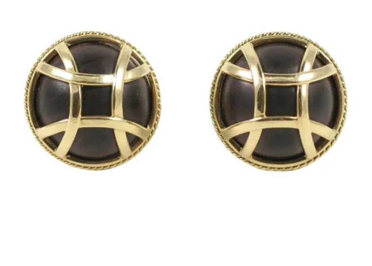 Elegant Alternating Yellow Gold and Ebony Wood Curved Link Bracelet