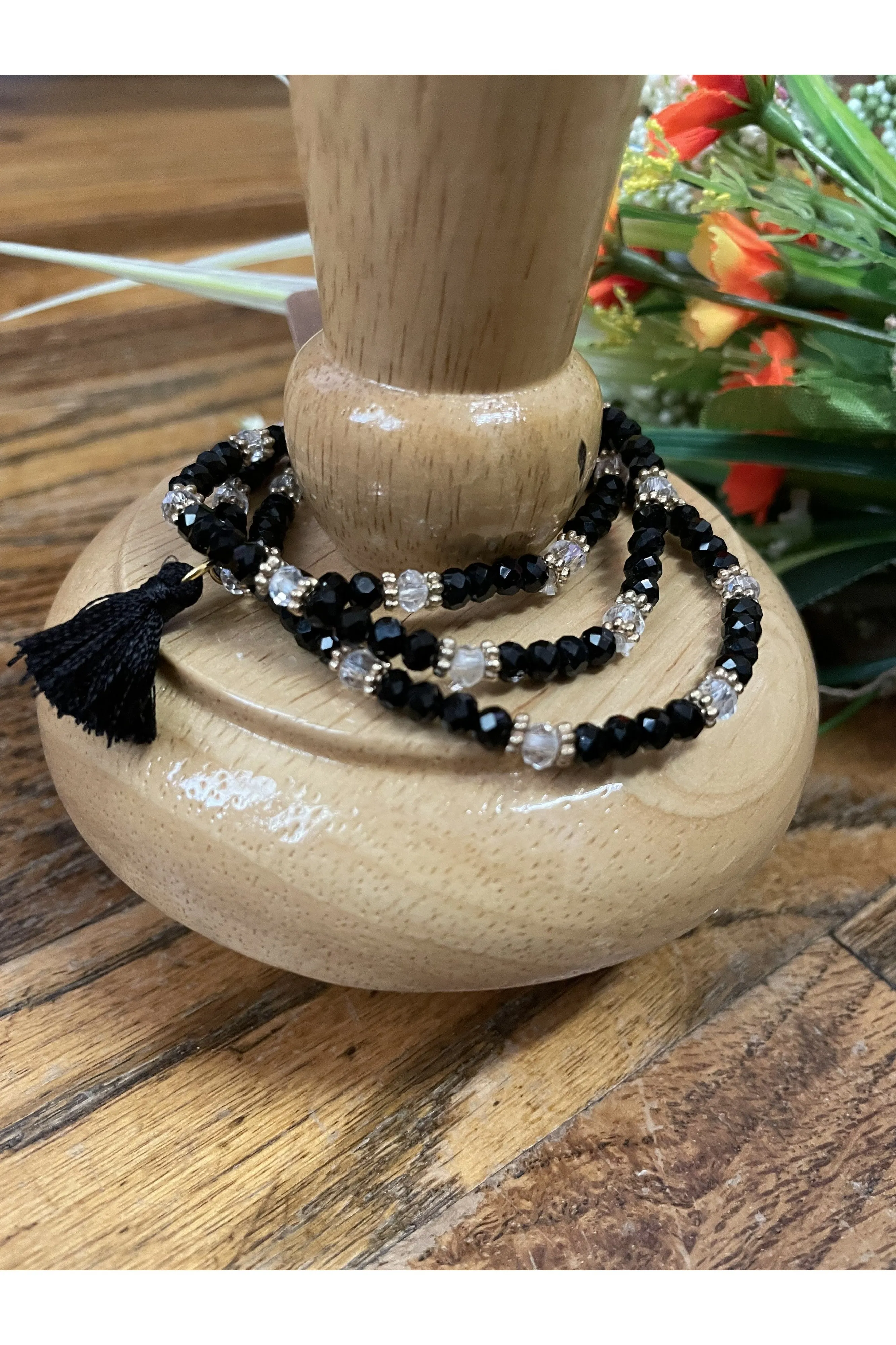 Emma Black Crystal Three Strand Bracelet