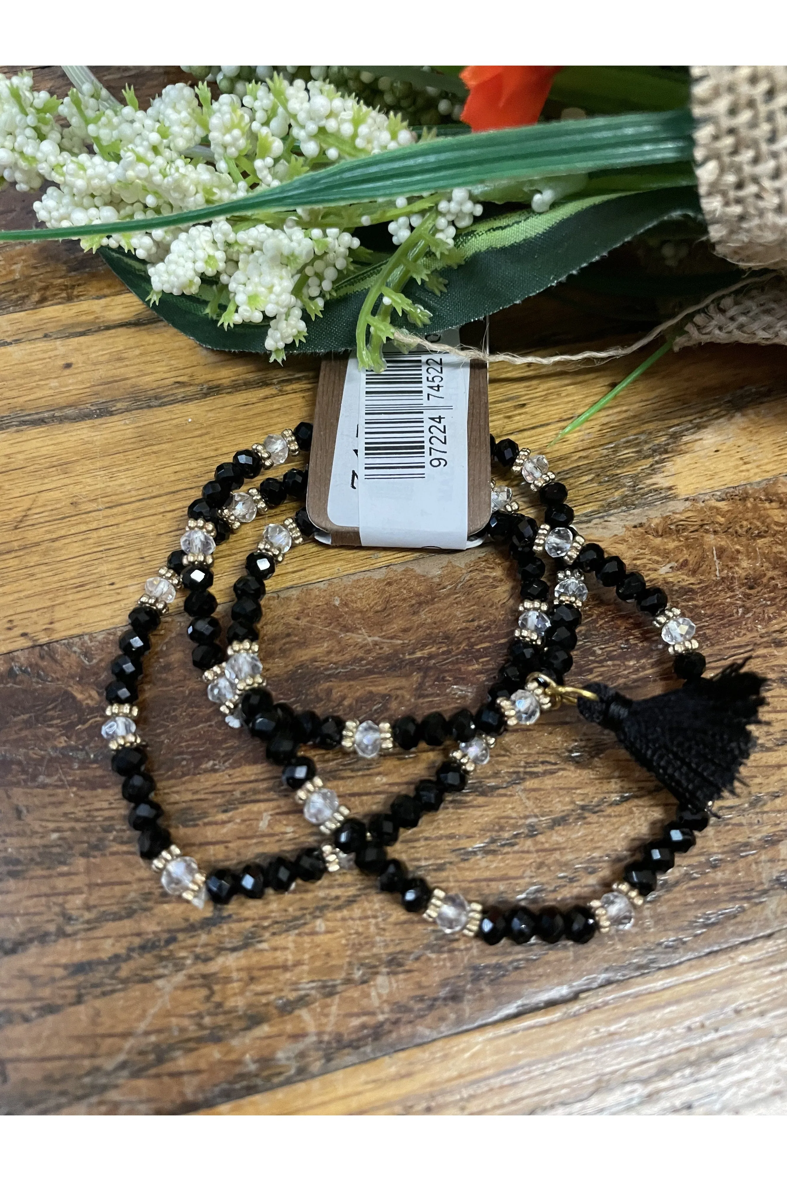 Emma Black Crystal Three Strand Bracelet