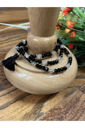 Emma Black Crystal Three Strand Bracelet