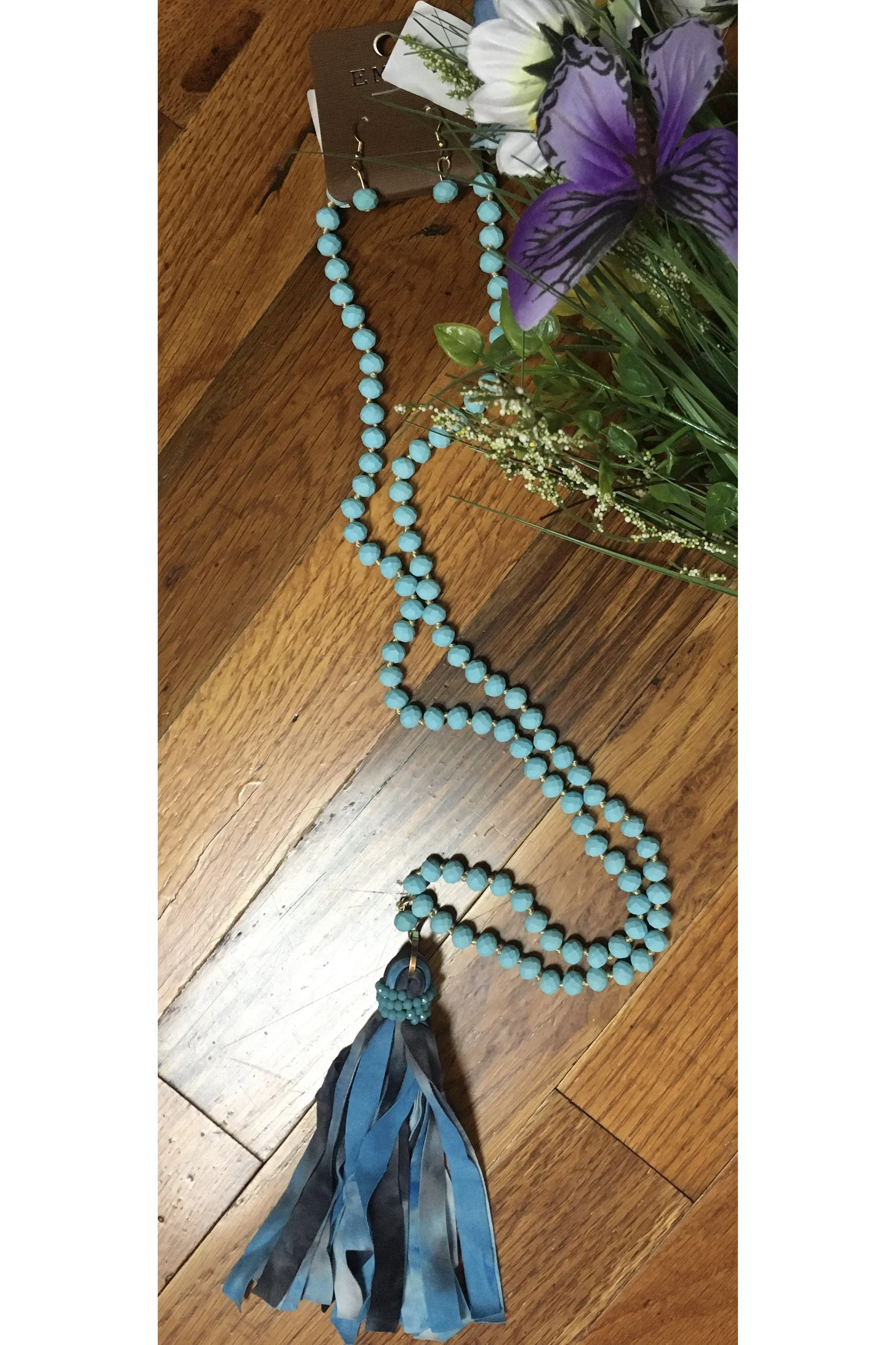 Emma Blue Tie Dye Tassel Necklace