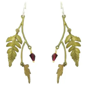 Fern Double Leaf Earrings with Garnet by Michael Michaud 3180