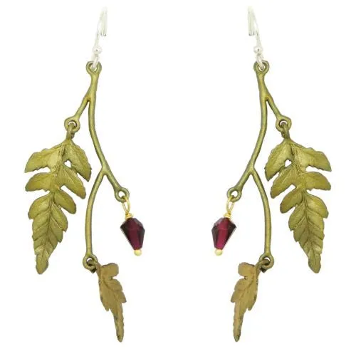 Fern Double Leaf Earrings with Garnet by Michael Michaud 3180