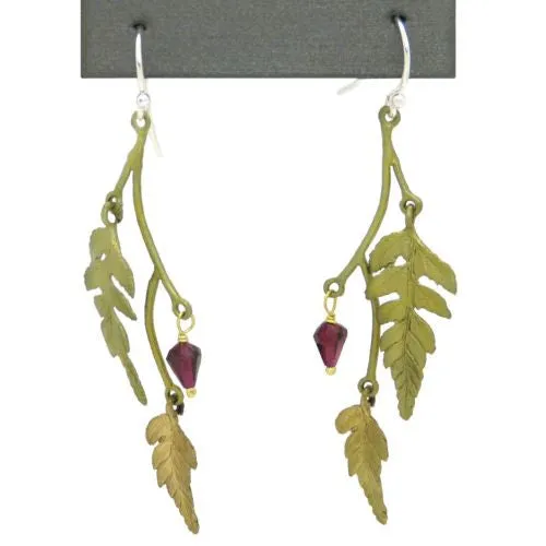 Fern Double Leaf Earrings with Garnet by Michael Michaud 3180
