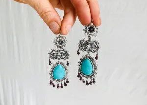 Filigree earrings. Amethyst and Howlite. Sterling Silver
