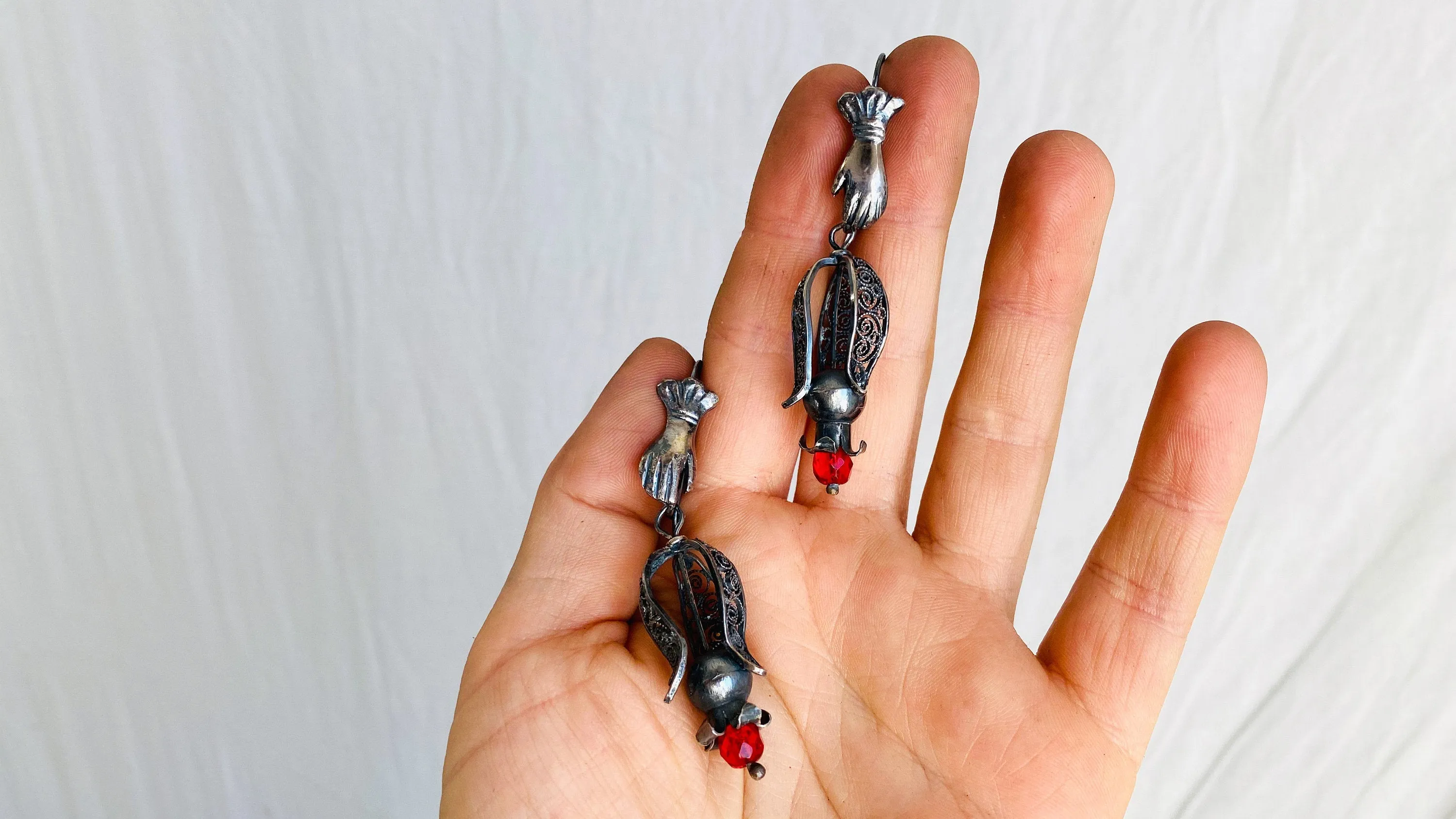Filigree Pomegranate Earrings. Sterling Silver. Oaxaca, Mexico. Frida Kahlo