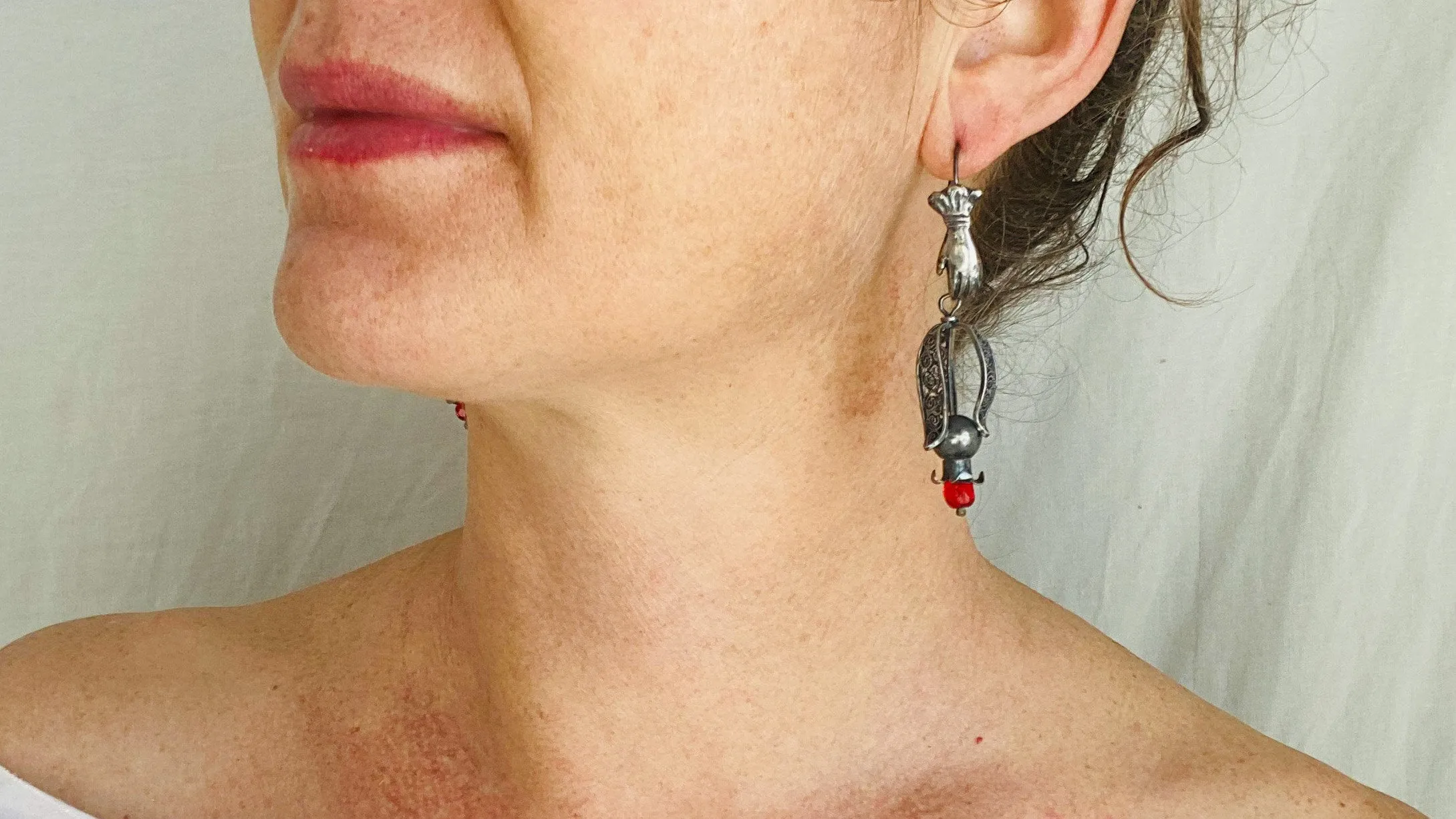 Filigree Pomegranate Earrings. Sterling Silver. Oaxaca, Mexico. Frida Kahlo