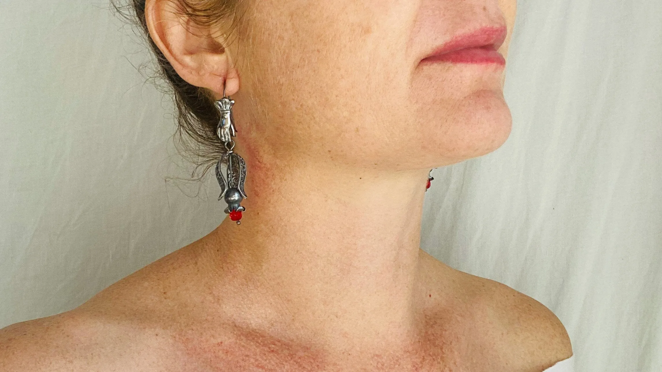Filigree Pomegranate Earrings. Sterling Silver. Oaxaca, Mexico. Frida Kahlo