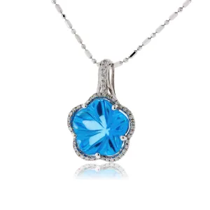 Flower Cut Blue Topaz & Diamond Pendant