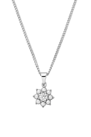 Flower Pearl Necklace Silver