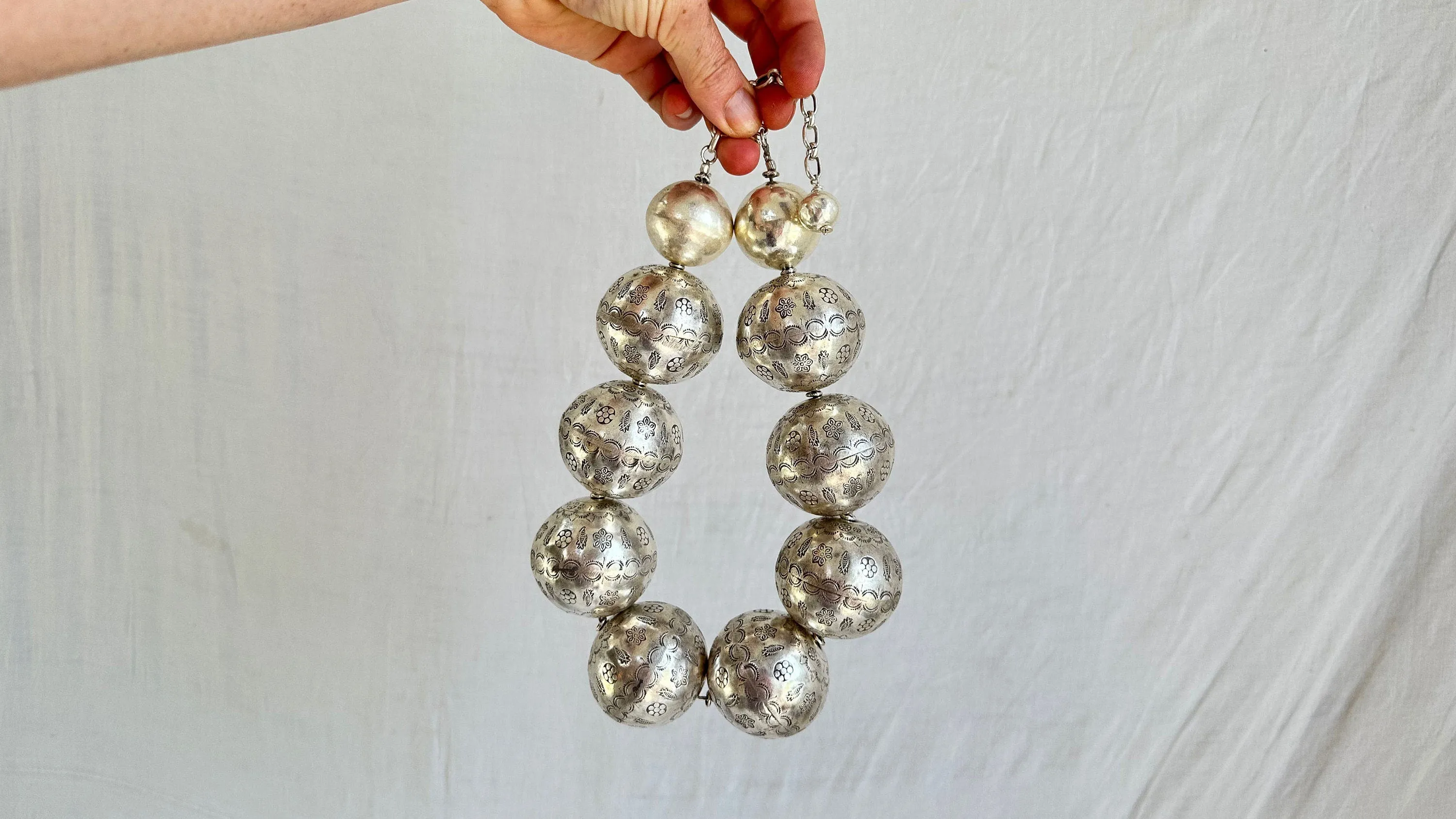 Huge Silver Bead Necklace. Bench Beads. Gorgeous. 2041