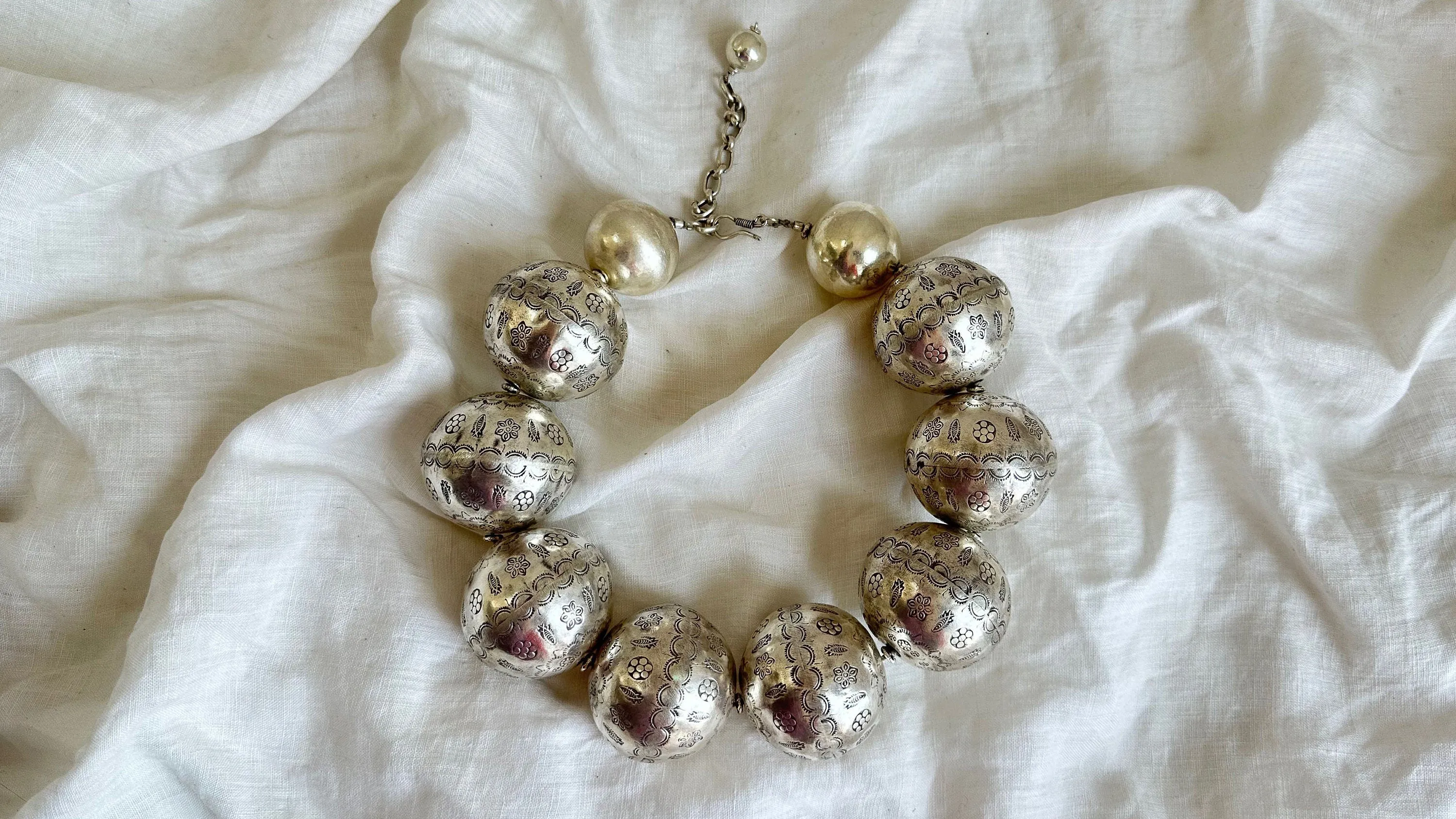 Huge Silver Bead Necklace. Bench Beads. Gorgeous. 2041