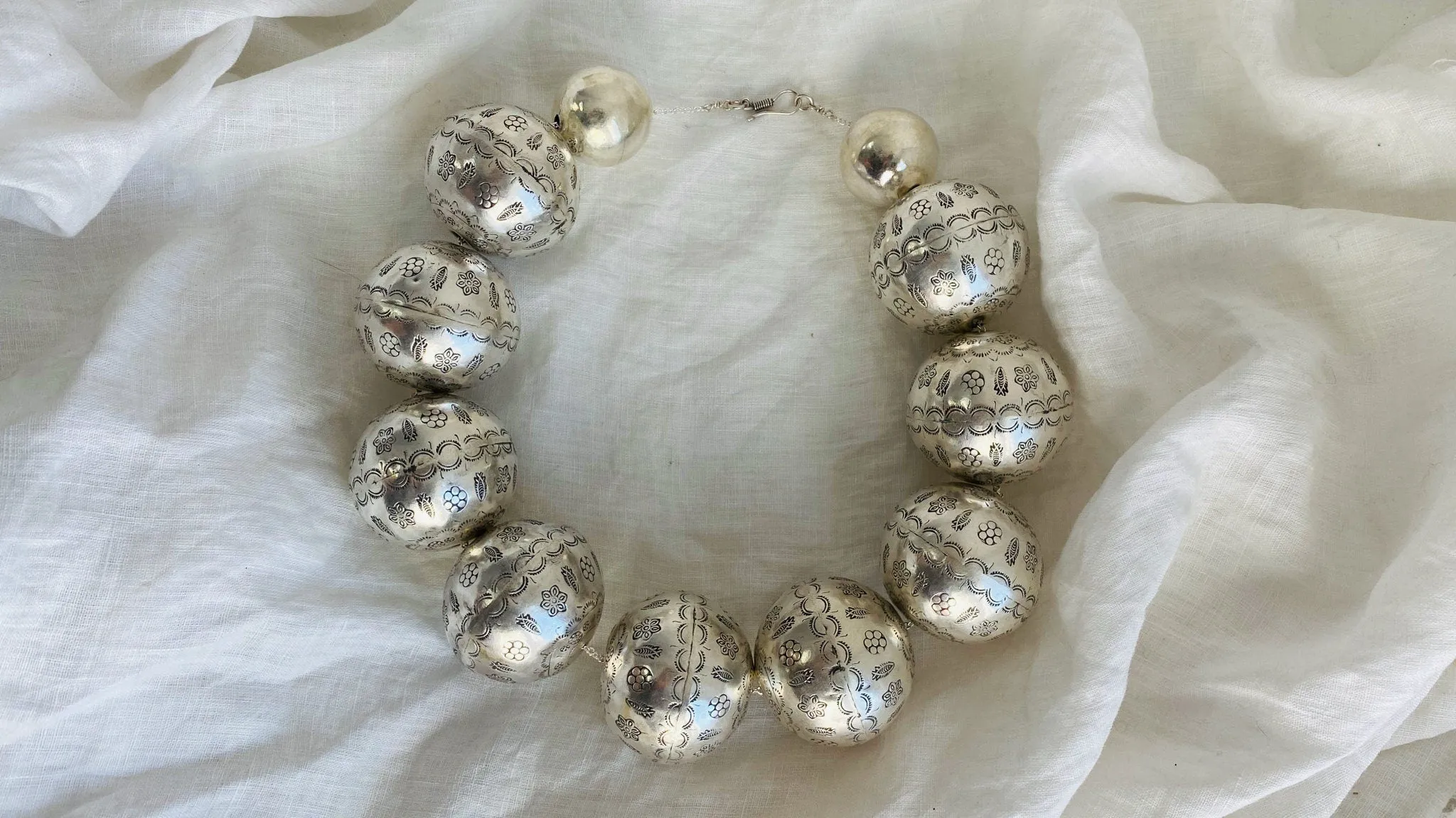 Huge Silver Bead Necklace. Bench Beads. Gorgeous.