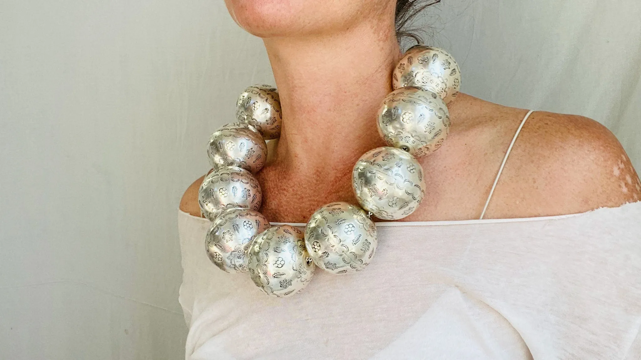 Huge Silver Bead Necklace. Bench Beads. Gorgeous.