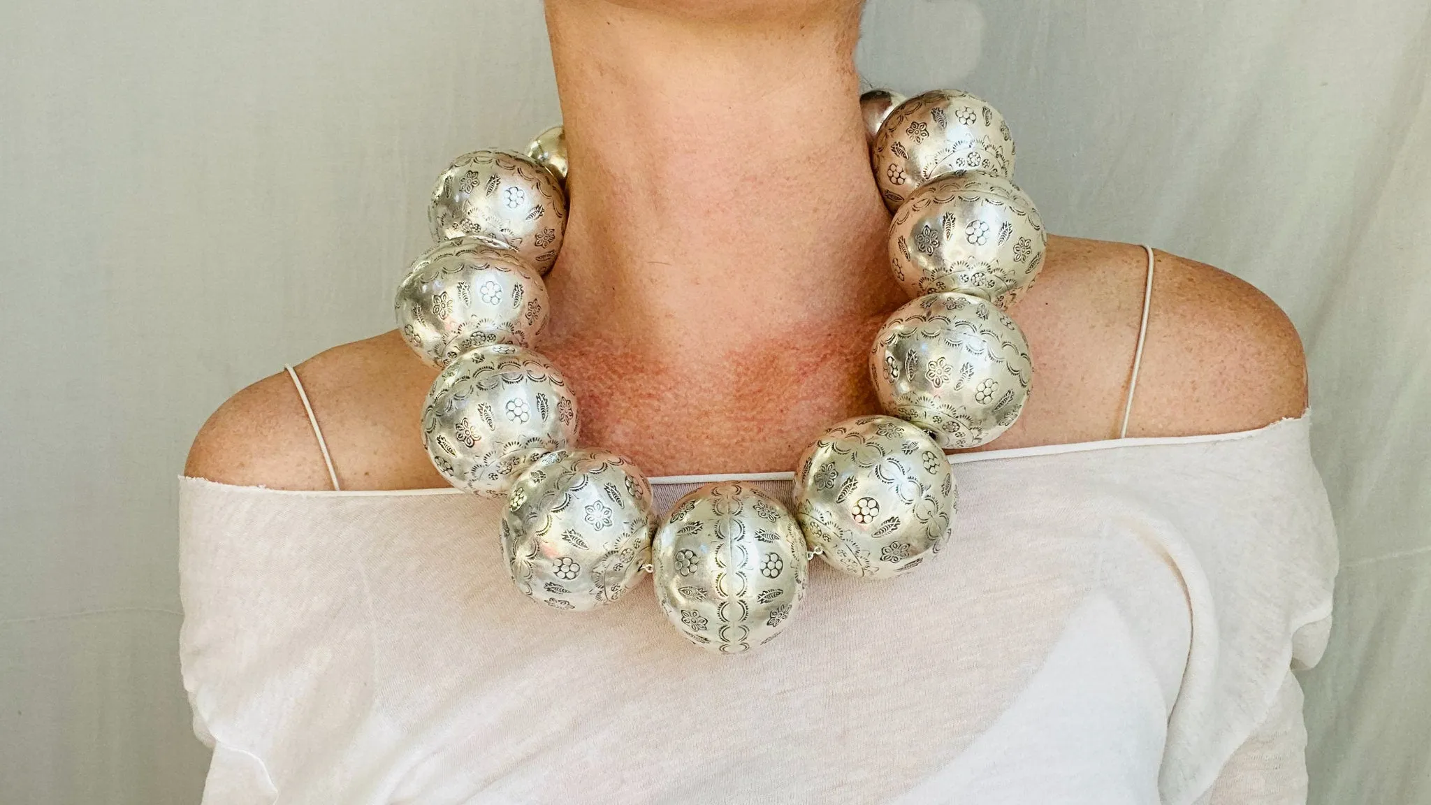 Huge Silver Bead Necklace. Bench Beads. Gorgeous.