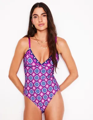 Kasos String V Neck Swimsuit-Cosmos Pink, Geo