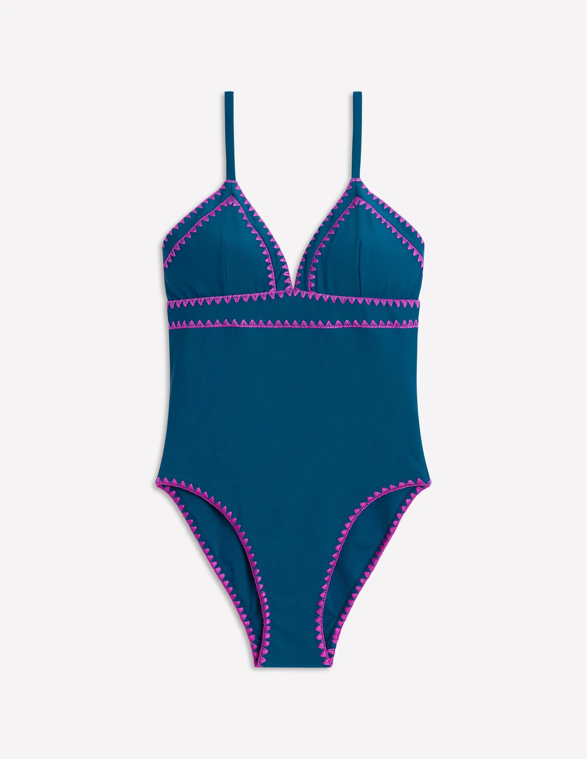 Kasos String V Neck Swimsuit-Oceanside, Very Fuchsia