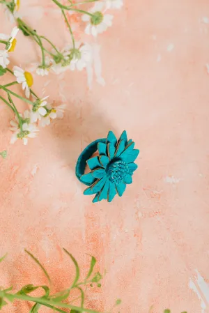 Leather Adjustable Sunflower Ring - Turquoise (RING 105)
