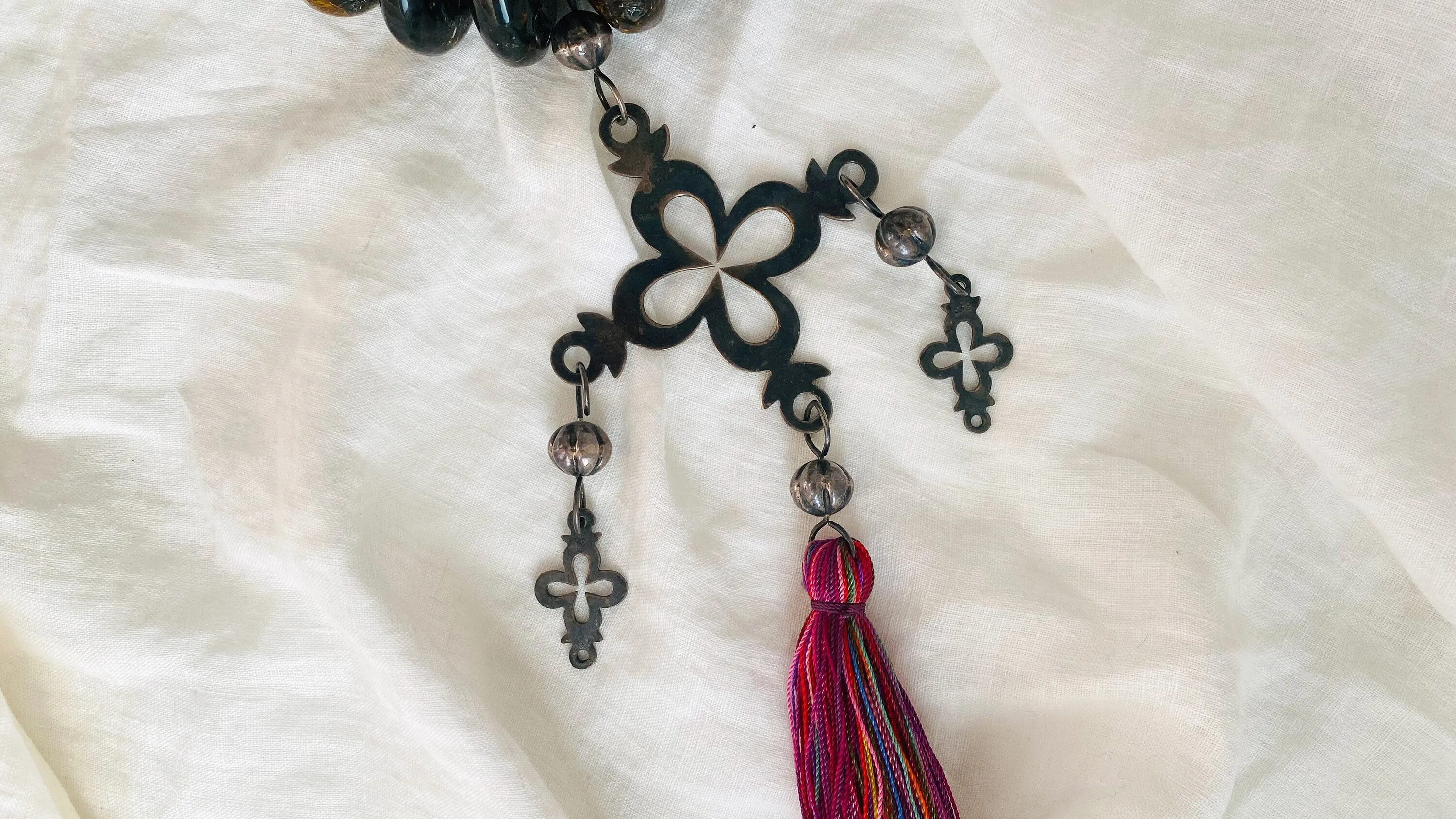 Mexican Amber and Silver Yalalag Cross Necklace! IN COMPLIANCE with Etsy regulations.