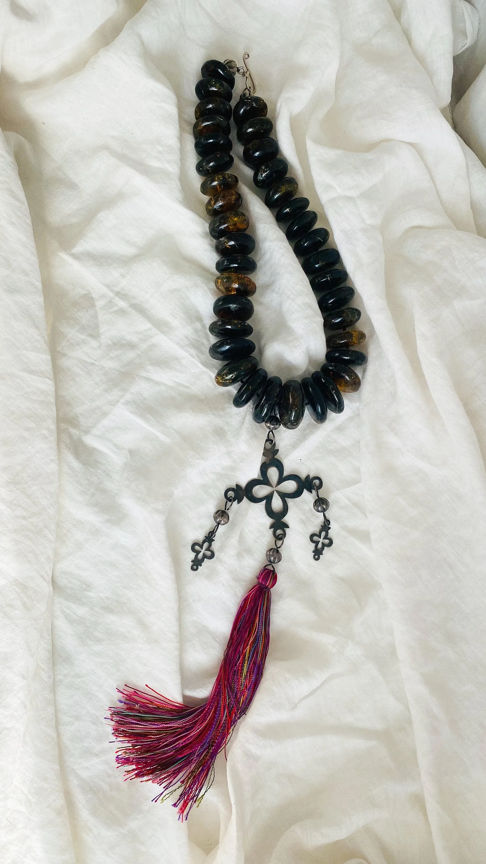 Mexican Amber and Silver Yalalag Cross Necklace! IN COMPLIANCE with Etsy regulations.