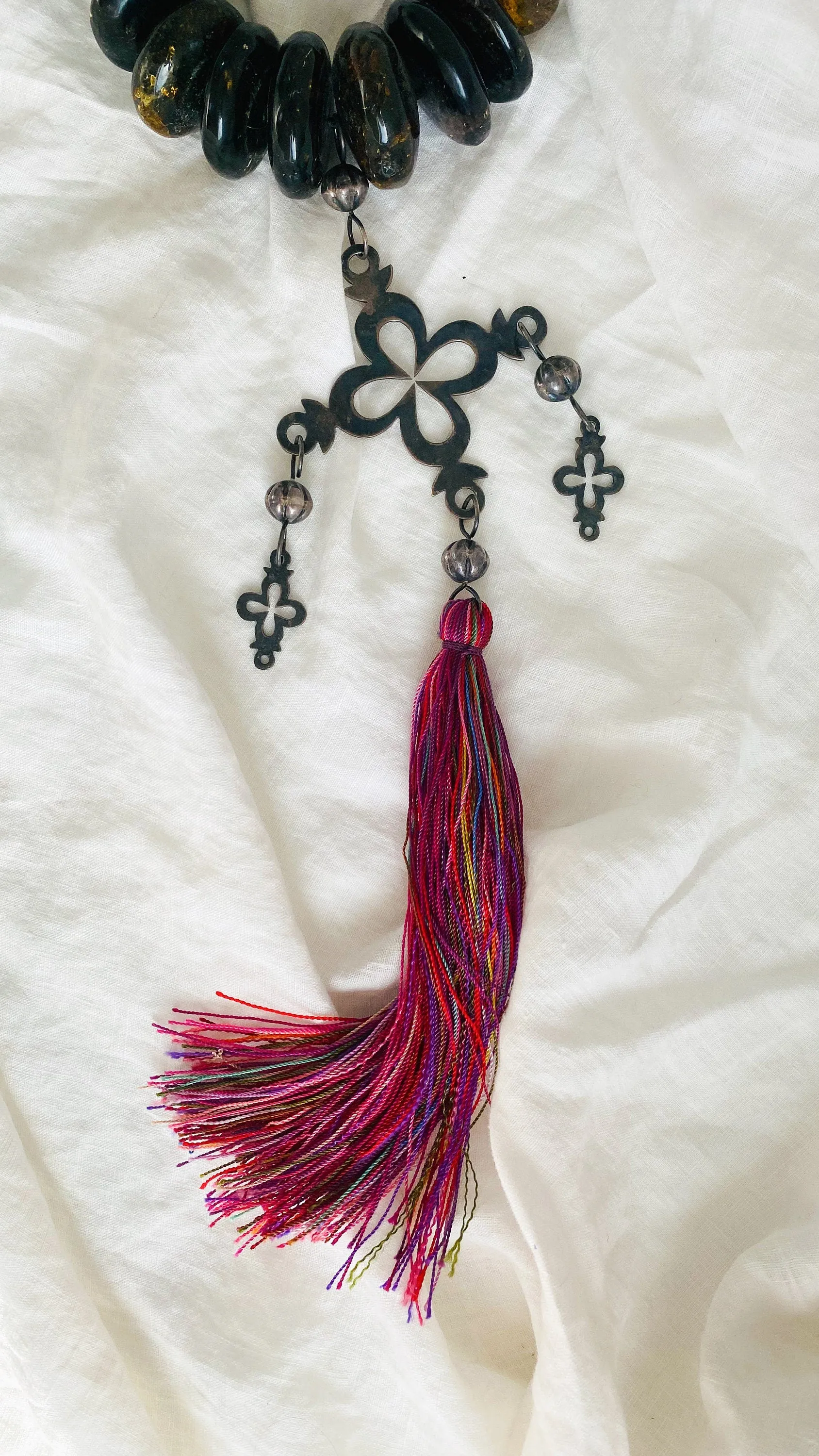 Mexican Amber and Silver Yalalag Cross Necklace! IN COMPLIANCE with Etsy regulations.