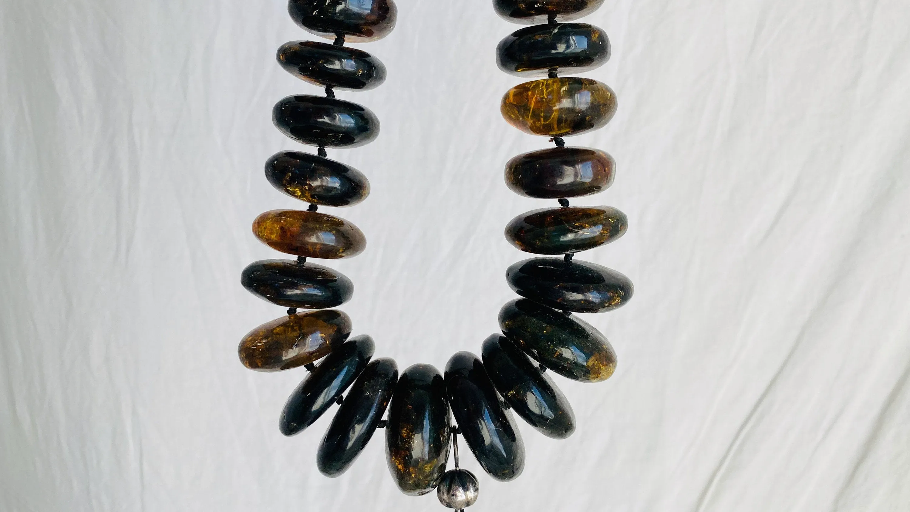 Mexican Amber and Silver Yalalag Cross Necklace.
