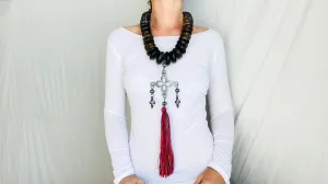 Mexican Amber and Silver Yalalag Cross Necklace.