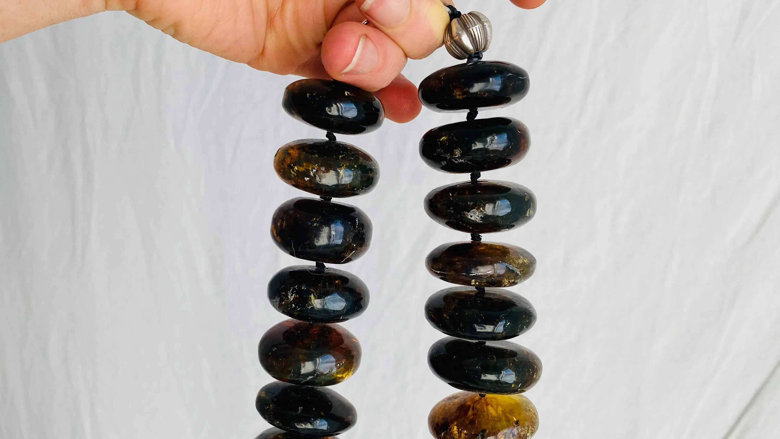 Mexican Amber and Silver Yalalag Cross Necklace.