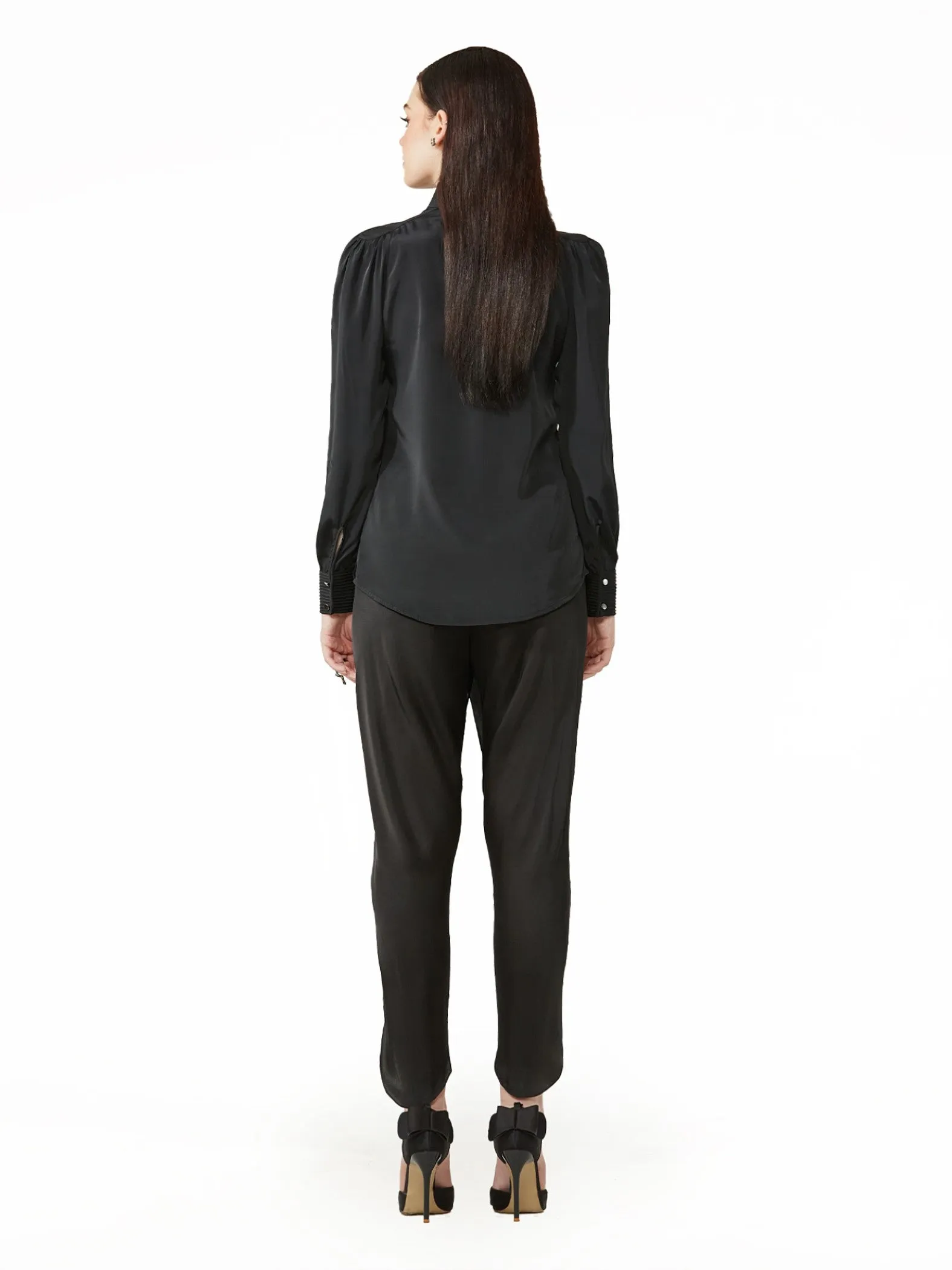 Mock Neck Blouse With Necklace Detail